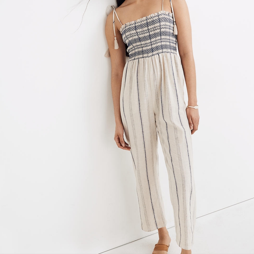 Madewell Striped Jumpsuit in Navy and Cream